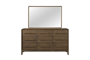 English Elm 9-Drawer Solid Wood Dresser in Latte Brown with Felt & Cedar Lined Drawers, Ball Bearing Guides B2699P346313