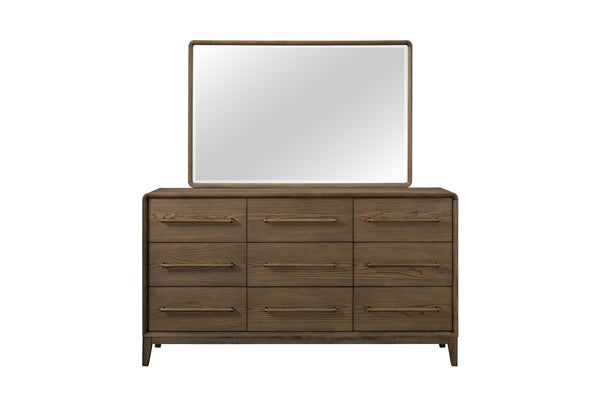 English Elm 9-Drawer Solid Wood Dresser in Latte Brown with Felt & Cedar Lined Drawers, Ball Bearing Guides B2699P346313