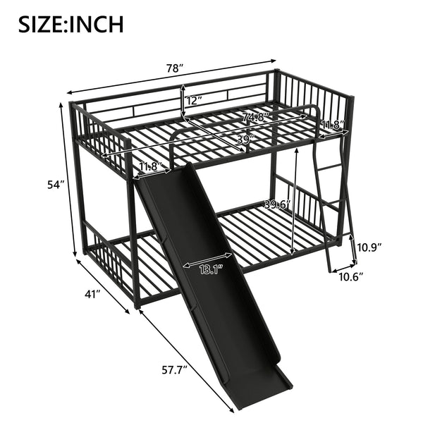 English Elm Metal Bunk Bed with Slide Twin over Twin Stylish Space-Saving Metal Frame, Safe Stairs & Playful Slide Fun Black MF285671AAB