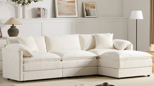 English Elm [video]103" Chenille L-shaped Sectional with Movable Ottoman Deep Seat Cloud Sofa White N723S0687W