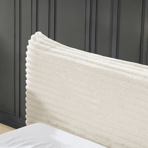 English Elm Queen Upholstered Platform Bed In Luxurious Beige Velvet With Curved Headboard - No Box Spring Needed! W487S00339-GIGA