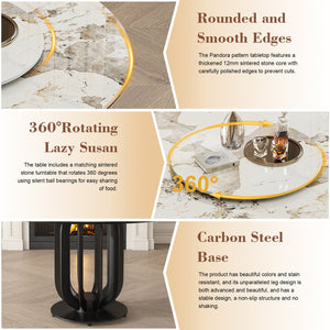 English Elm 53" Round Sintered Stone Dining Table With Lazy Susan & Steel Base – Perfect For Modern Homes! W2699S00044