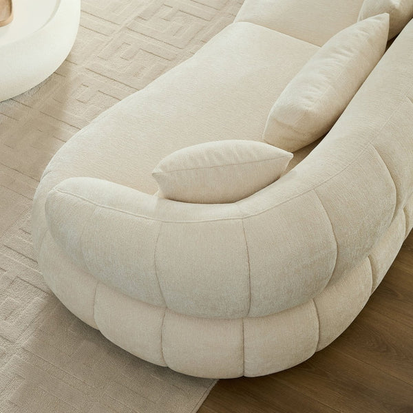 English Elm 102.36 Inch Curved Boucle Sectional Sofa Four Seat Mid Century Modern Living Room Beige W2582S00189