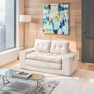 English Elm Loveseat Sofa Bed – Memory Foam Comfort, Convertible 2-In-1 Design, No Assembly, Corduroy Fabric Couch For Small Spaces And Guest Rooms (Beige) W2959P379135