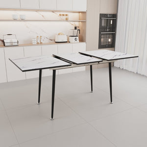 English Elm 47"-63" Expandable Dining Table Set Seats Six with Cushioned Chairs and Black Metal Legs W2189S00930