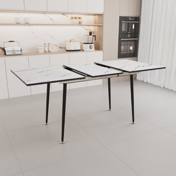 English Elm 47"-63" Extendable Mdf Dining Table Set Seats Six with Faux Leather Armless Chairs W2189S00931