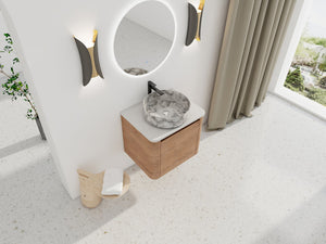 English Elm 24'' Wall-Mounted Bathroom Vanity With Ceramic Vessel Sink, Soft-Close Door & Stylish Design W999S00395