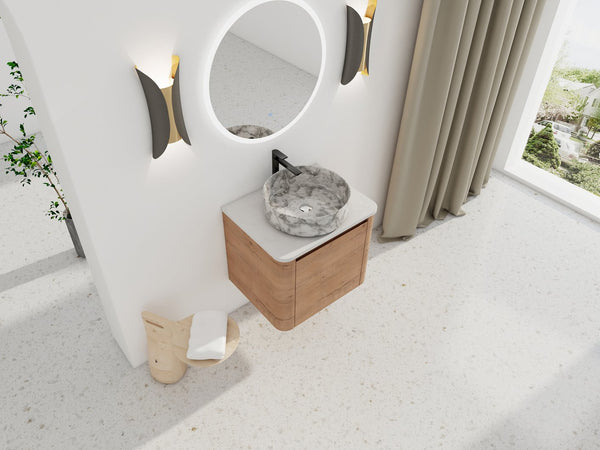 English Elm 24'' Wall-Mounted Bathroom Vanity With Ceramic Vessel Sink, Soft-Close Door & Stylish Design W999S00395