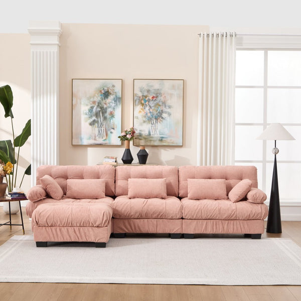 English Elm Modular Cloud Sectional Sofa Flannelette Deep Seat L Shape with Movable Ottoman Pink W2120S00036