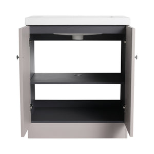 English Elm 30" Freestanding 30" Freestanding Bathroom Vanity with White Resin Sink, Soft-Close Doors, 3 Handles, Adjustable Shelf, Eco Plywood Finish W999S00335