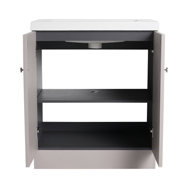English Elm 30" Freestanding 30" Freestanding Bathroom Vanity with White Resin Sink, Soft-Close Doors, 3 Handles, Adjustable Shelf, Eco Plywood Finish W999S00335