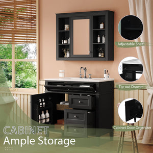 English Elm 36'' Modern Bathroom Vanity Set With Mirror, 2 Drawers, Tip-Out Storage & 6 Open Shelves For Organization N710S236006B