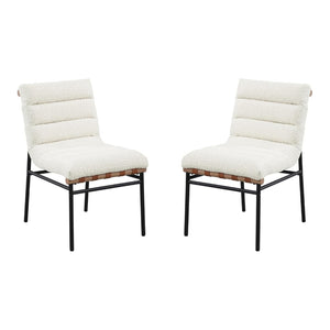 English Elm Set Of 2 Elegant White Boucle Upholstered Dining Chairs With Black Iron Legs For Modern Spaces B016P392718-GIGA