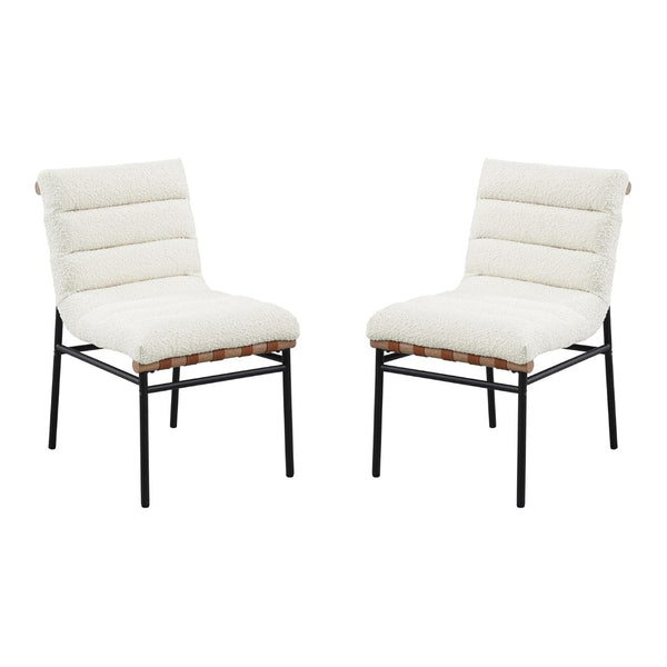 English Elm Set Of 2 Elegant White Boucle Upholstered Dining Chairs With Black Iron Legs For Modern Spaces B016P392718-GIGA