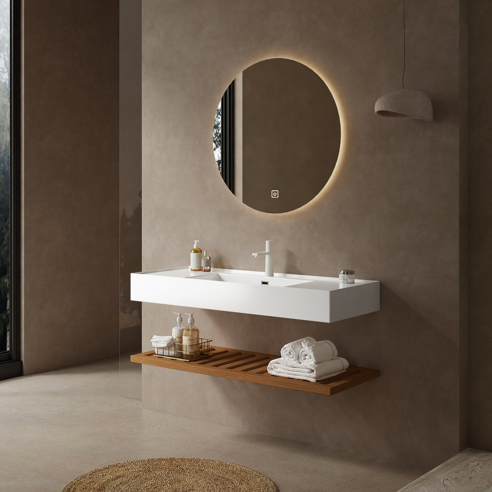 English Elm LEDE 48" Wall-Mounted Bathroom Vanity with Integrated Glossy Acrylic Vessel Sink, Dark Walnut Storage Shelf, Easy Install Durable Basin W2615P257451