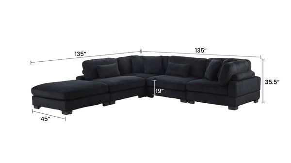 English Elm Bentley Modular Sectional In Black Corduroy – Versatile L-Shaped Design For Modern Living Spaces B009S01577