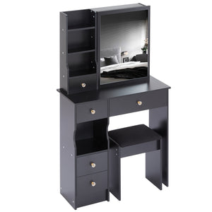 English Elm 29.2" Compact Vanity Table Set With Cushioned Stool & Sliding Mirror - Stylish Storage For Small Spaces W936P202257