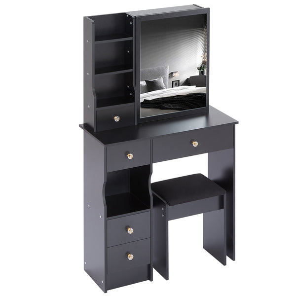 English Elm 29.2" Compact Vanity Table Set With Cushioned Stool & Sliding Mirror - Stylish Storage For Small Spaces W936P202257