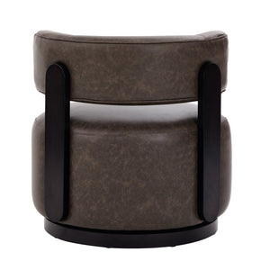 English Elm Wooden Base Barrel Swivel Club Chair Pu Leather Lounge Seat with 360 Degree Rotation N776P422651D