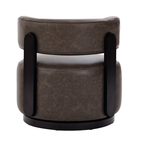 English Elm Wooden Base Barrel Swivel Club Chair Pu Leather Lounge Seat with 360 Degree Rotation N776P422651D