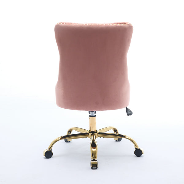 English Elm A&A Velvet Tufted Office Chair with Hand-Pulled Buttons, Nailhead Trim & Golden Metal Base, Luxe Comfort Pink W1143P292467
