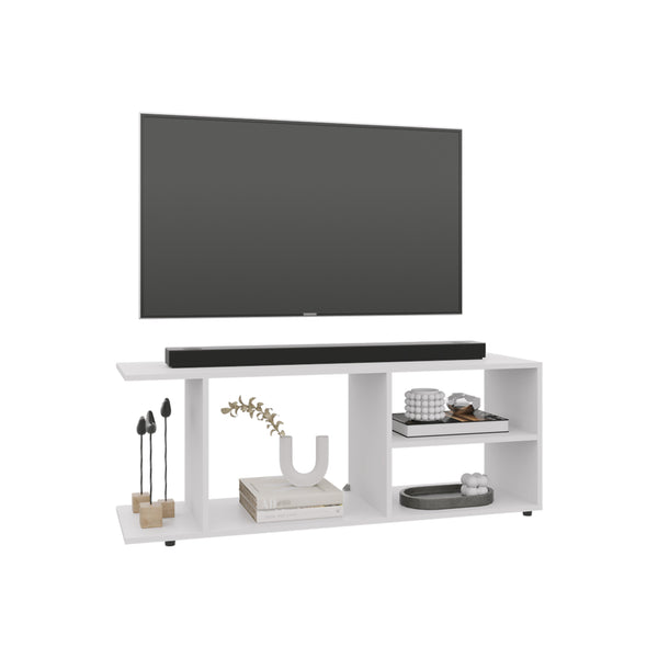 English Elm Entertainment Center Sleek Modern Low-Profile Media Stand with Four Shelves, Durable Engineered Wood Storage & Sturdy Legs, Ready to Assemble White 49.61 L x 15.35 W x 3.15 H B097P250863