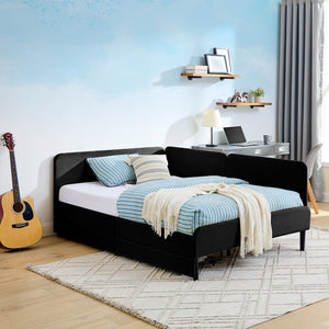 English Elm Full Velvet Upholstered Platform Bed Full Size with 2 Underbed Storage Drawers, Foam Seat, Modern Design Black W1413P298912