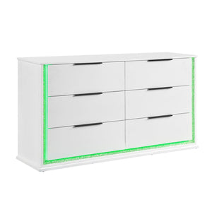 English Elm Contemporary White Lacquer Six Drawer Dresser with Led Lighting Glam Bedroom Storage B011P458600