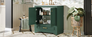 English Elm 30" Elegant Bathroom Vanity with Ceramic Sink, French-Inspired Compact Cabinet with Drawer & Shelf Green N710P317676F