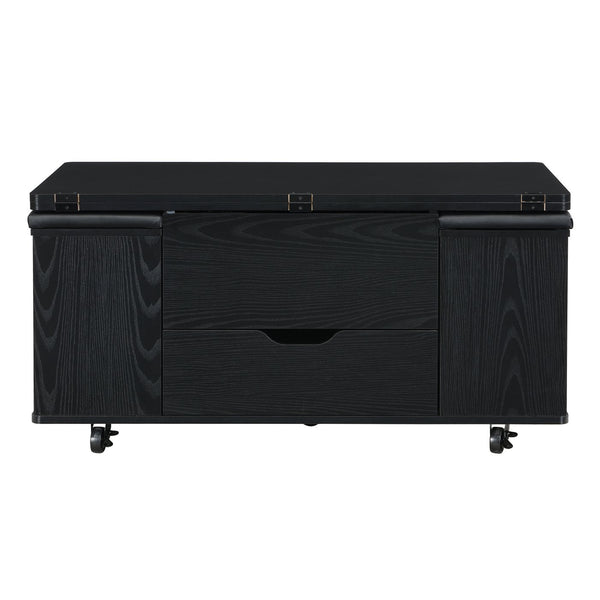 English Elm Christopher Knight Home® - Multi-Functional Lift-Top Coffee Table with Hidden Storage, 4 Stools, Lockable Casters & Desk Space Black N770P309783B