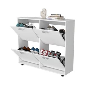 English Elm White 4-Door Tilt-Out Shoe Cabinet with Metal Hardware, Plastic Legs, Concealed Storage & Modern Charm B062P323161