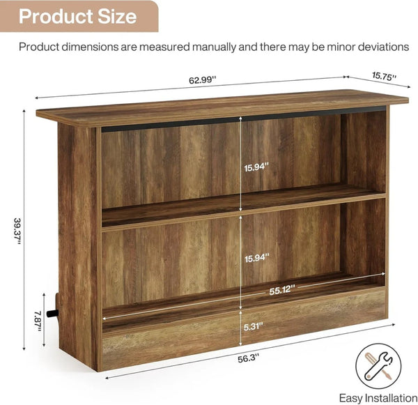 English Elm Bar Table Two Tier Industrial Metal Frame Open Shelf Home Kitchen Entertaining Stand T3971P456923