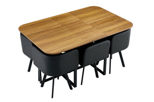 English Elm 7-piece Space Saving Dining Set Melamine Table Six Pu Cushioned Chairs Iron Frame W3875S00014