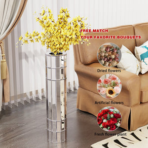 English Elm 29.92"(76cm)Tall Mirrored Silver Floor Vase Modern Round Decorative Glass & MDF Statement Piece for Living Rooms W3836P362090