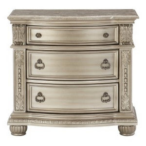 English Elm Caitlin Marble Top Nightstand with Hand Carved Leaf Detail and Silver Hardware B056P416825