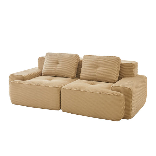 English Elm 82" Modern L-Shaped Modular Sectional Sofa with Plush Corduroy, Deep Seats, Tufted Elegance Camel W714P364680