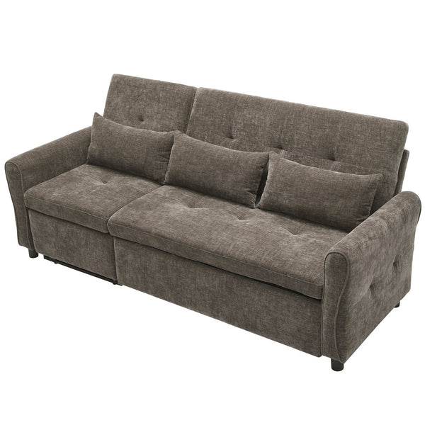 English Elm 2-in-1 Sofa Pull-Out Sleeper with Reversible Recliner, USB Ports, Tufted Curved Arms, 82" Comfort DARK GREY N719S002010R