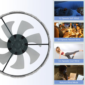 English Elm 24" Black LED Ceiling Fan Light Flush Mount with Hidden Blades, Remote & App Control, Dimmable W2312P368709