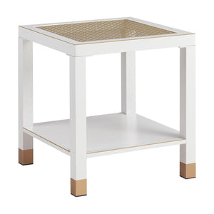English Elm Glass Two Tier Square Side Table with Gold Mesh Tempered Top and Black Metal Frame White+Gold W3587P456323