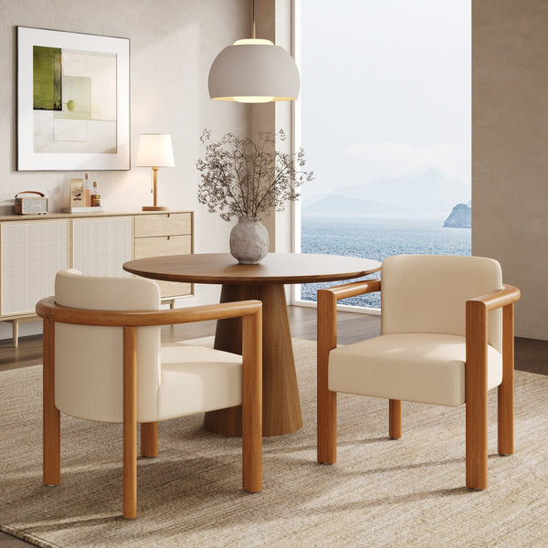 English Elm Christopher Knight Home® - Upholstered Modern Fabric Armchair with Walnut Rubber Wood Frame, Wide Seat & Supportive Arms, KD Assembly Beige,Walnut N768P305170W