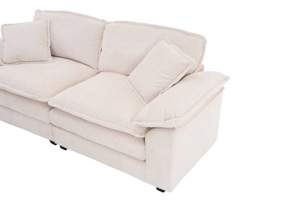 English Elm Corduroy Plush 2-Seat Sofa with 2 Back Cushions, Toss Pillows & Ottomans — Deep Seat Comfort White W2363S00062