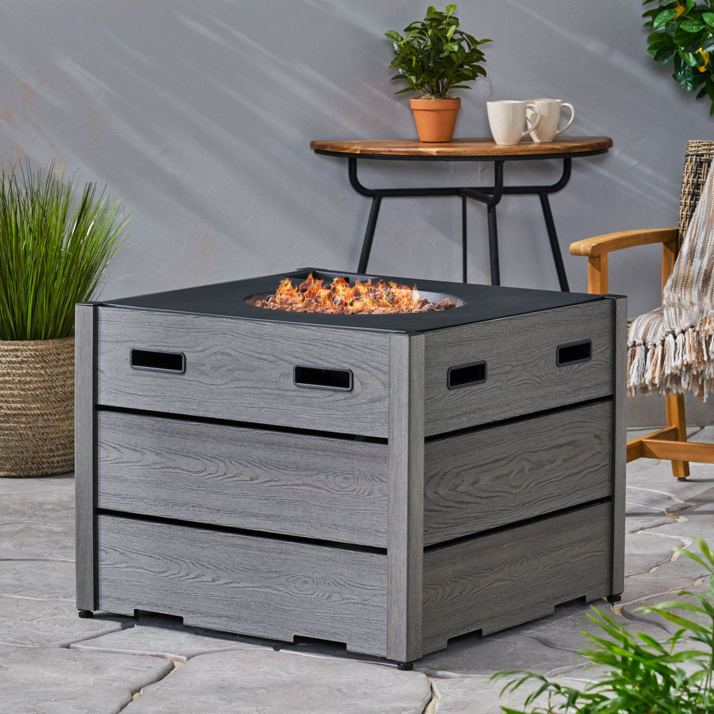 English Elm Christopher Knight Home® - Outdoor 31" WPC Base Square Propane Fire Pit with 40,000 BTU Lightweight Concrete Top & Tank Space Grey 69741.00WPCGRYBSE-40K_69741.00TOP-40K