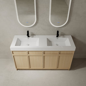 English Elm 60" Freestanding Vanity with Double Resin Sink, Scratch & Water-Resistant Plywood, Soft-Close Doors (Modern) W999S00266