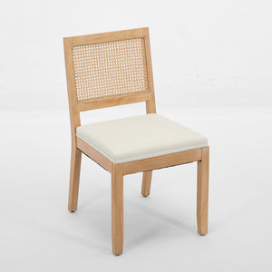 English Elm Farmhouse Rattan Dining Chairs Set of 2 with Linen Upholstery, Cane Back & Solid Wood Frame, Comfortable Beige W1143P332689