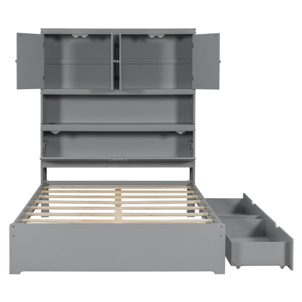 English Elm Full Size Wooden Platform Bed With Usb Charging, Flip-Up Storage Headboard & Under-Bed Drawers N820S00045E