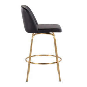 English Elm Toriano 26" Contemporary Fixed-Height Counter Stool with Swivel, Gold Metal Base and Faux Leather Seat Black B202S00420