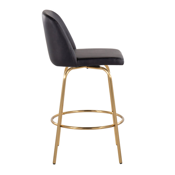 English Elm Toriano 26" Contemporary Fixed-Height Counter Stool with Swivel, Gold Metal Base and Faux Leather Seat Black B202S00420