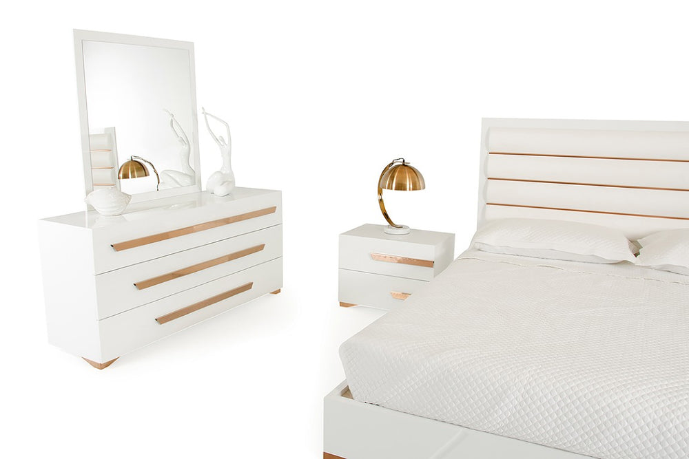 VIG Furniture Juliet High-Gloss Italian White Dresser With Rosegold Accents, Soft-Close Drawers & Sculpted Feet VGACJULIET-DSR
