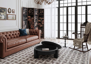 English Elm 33'' Round Coffee Table Parquet Veneer Flip Top Hidden Storage Wabi-sabi Living Room Black W1435P419322