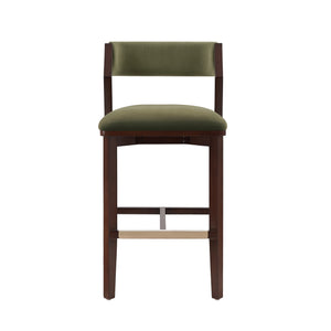 English Elm Patricia Velvet Upholstered Barstool with Dark Walnut Frame, Gold Footrest Accent, Commercial Grade Green B365P398055